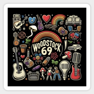 woodstock 69, psychedelic rock, tshirt  merch, mug Sticker